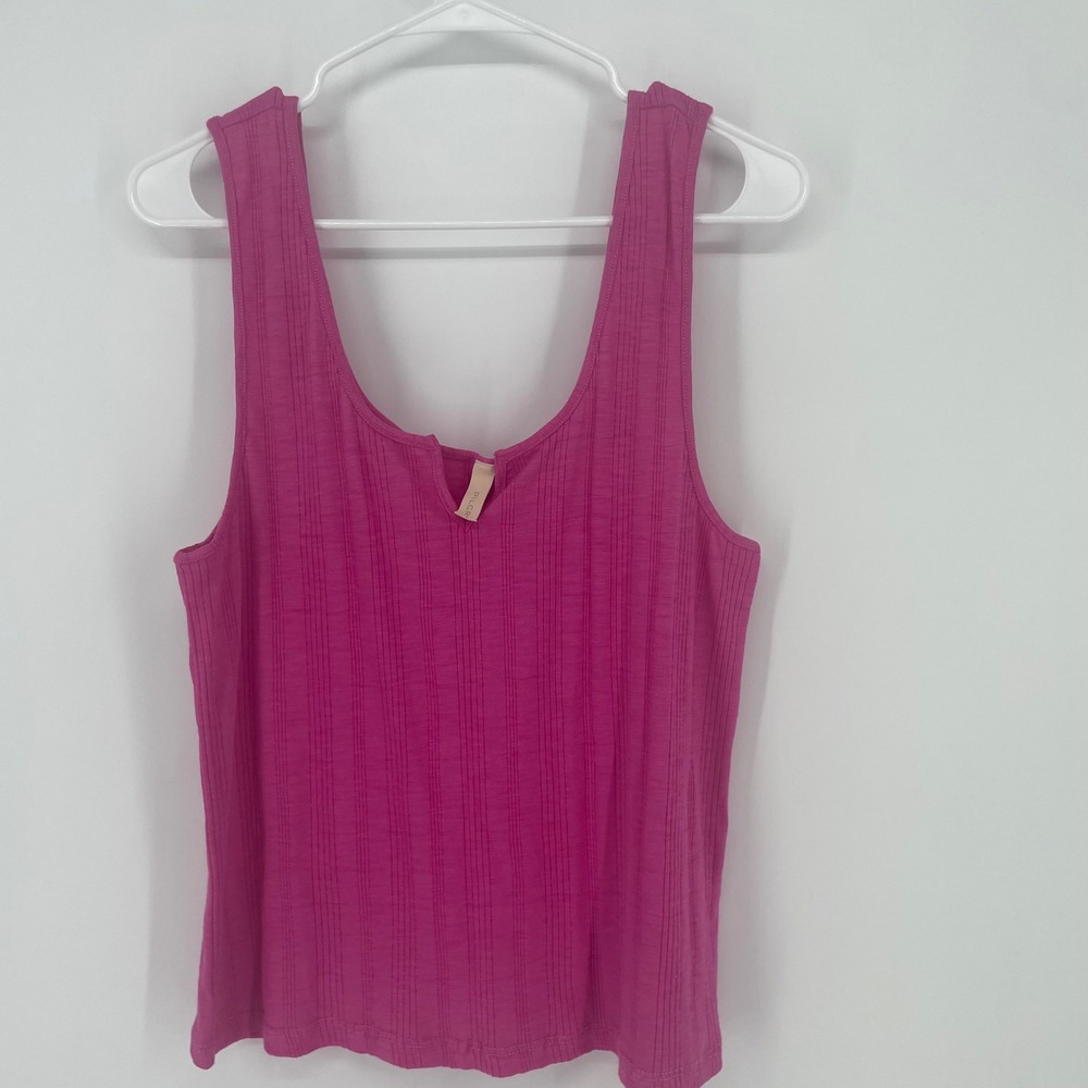 Pilcro Magenta Pink Ribbed Notch Scoop Neck Tank XL Anthropologie Cotton Blend